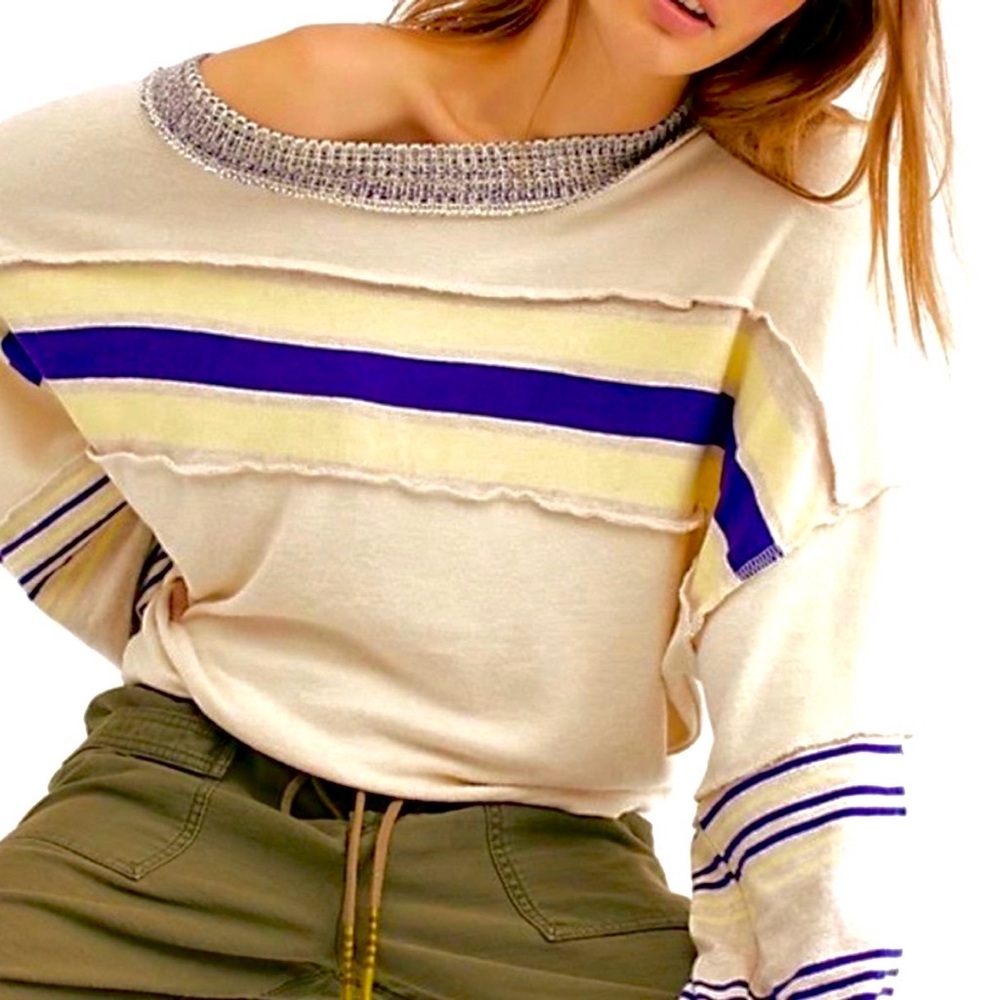 Free People Cooper Striped Long Bell Sleeve Top